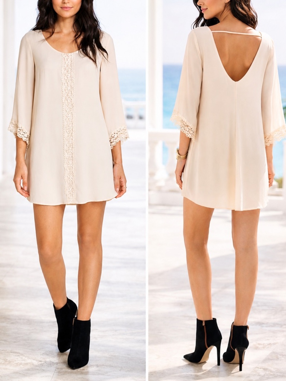 ASTR Cream Lace Open Back Mini Dress Boho Bridal Shower Graduation M